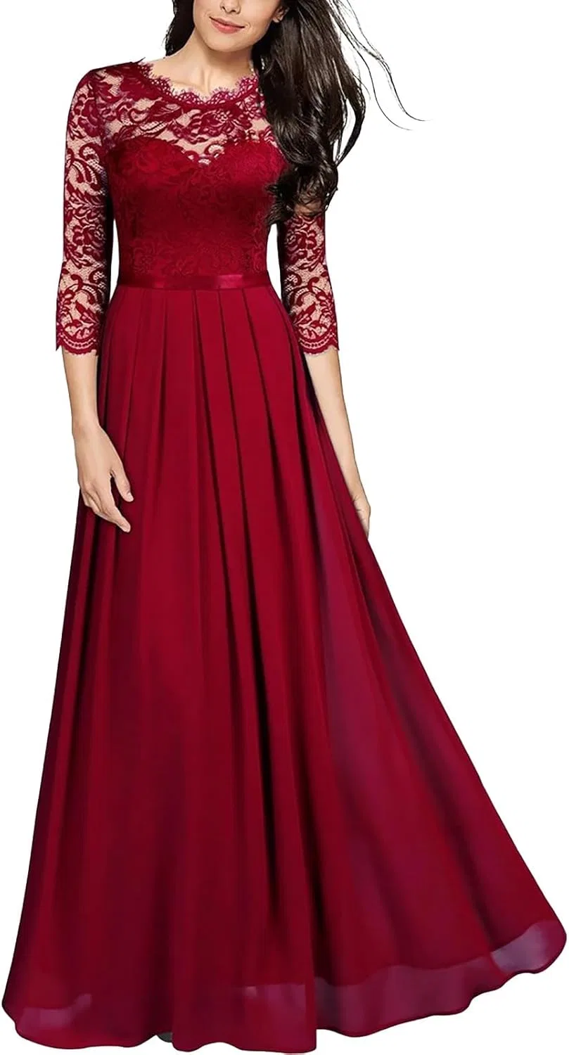 Женское вечернее платье с кружевом A-line Chiffon, Red