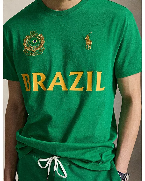 Мужская футболка с принтом Classic Fit Brazil T-Shirt Polo Ralph Lauren, зеленый — фото 4