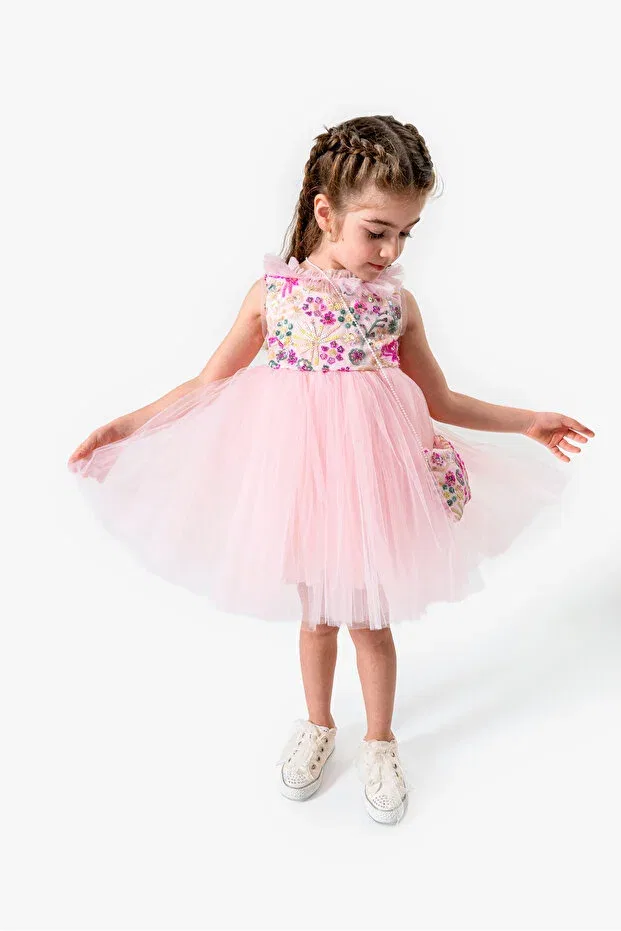 Детское платье для девочек с пайетками Bag sequined puffy skirt evening dress Dfn, Powder