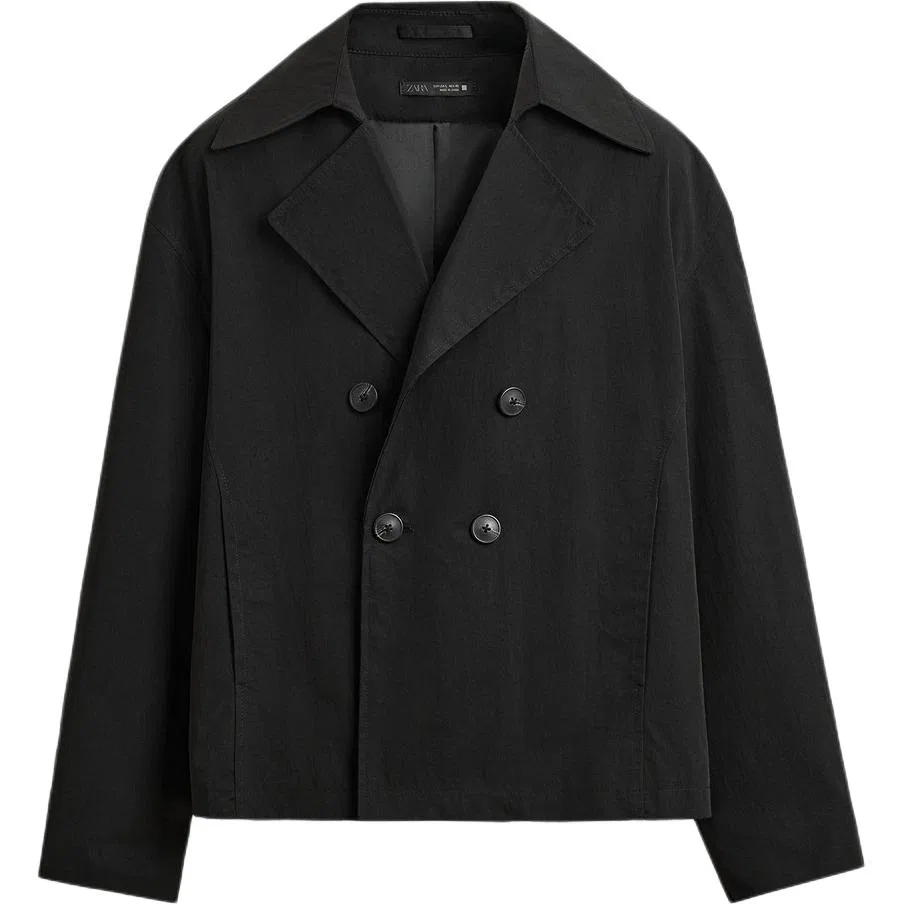 Мужское тонкое пальто-тренч с воротником-стойкой Suit Collar Thin, ZARA, Black