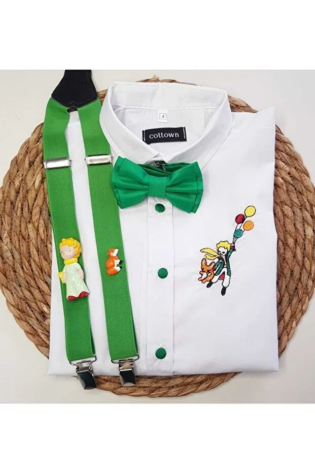 Детская рубашка для мальчиков с принтом Little prince concept sling bow tie shirt Cool Partyshop, Green