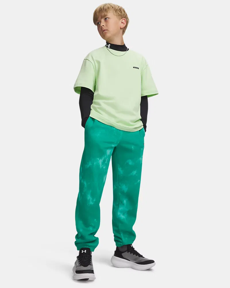Детские штаны на флисе с начесом, внутренний шов 63,5 см, UA Icon UnderArmour, Geode Green/Black — фото 3