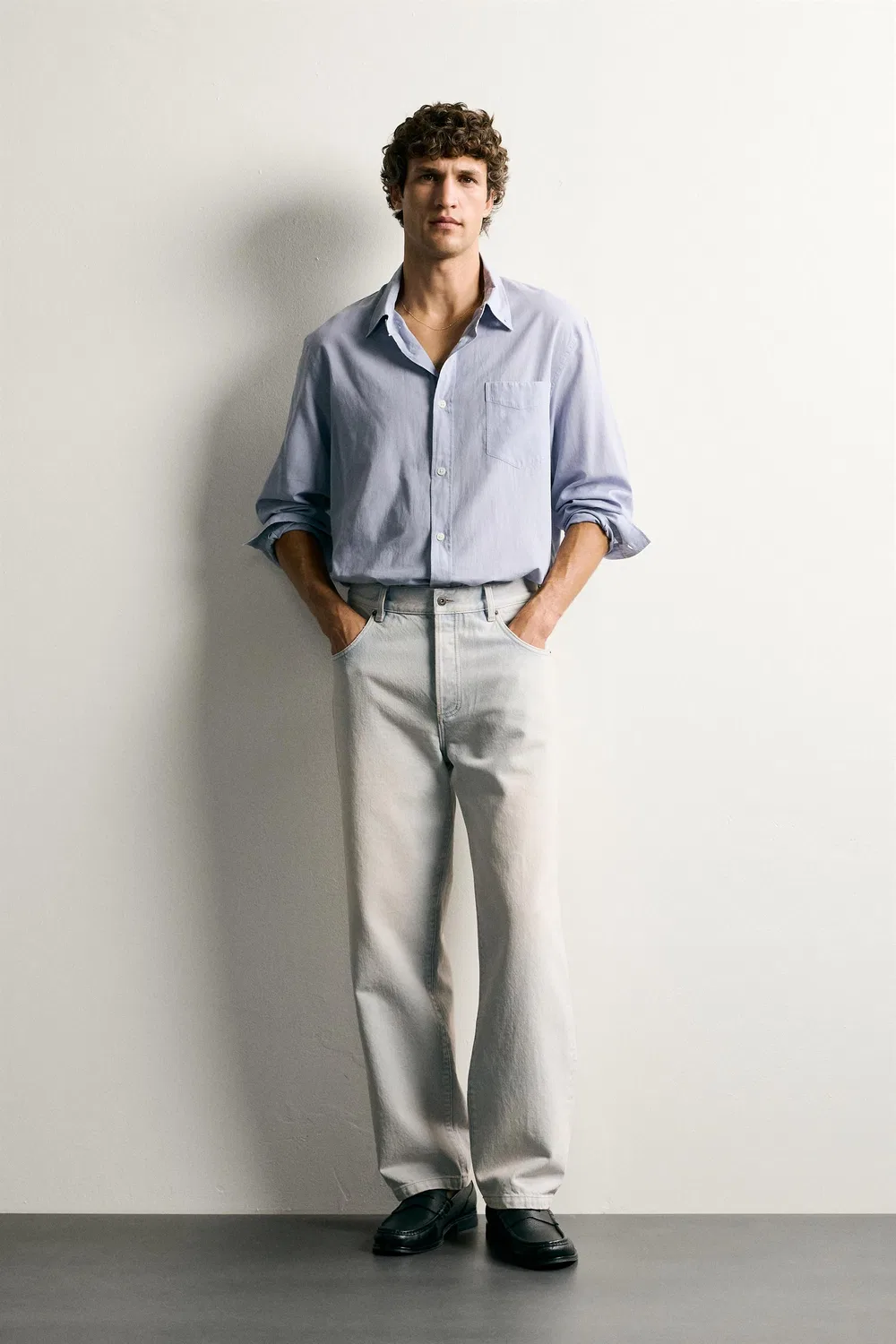 Укороченные джинсы свободного кроя ZARA, Light blue