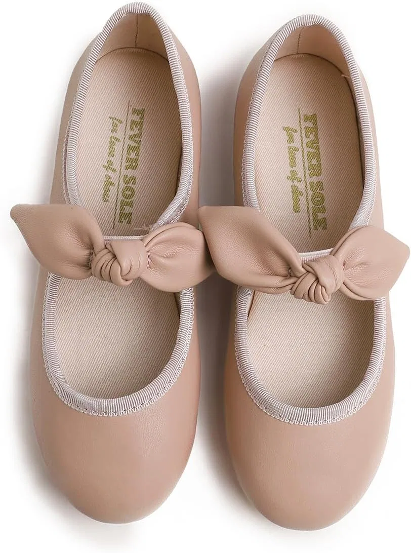 Детские туфли для девочек с пряжкой FEVERSOLE, Vegan Leather Bow Elastic Maryjane Pink — фото 3