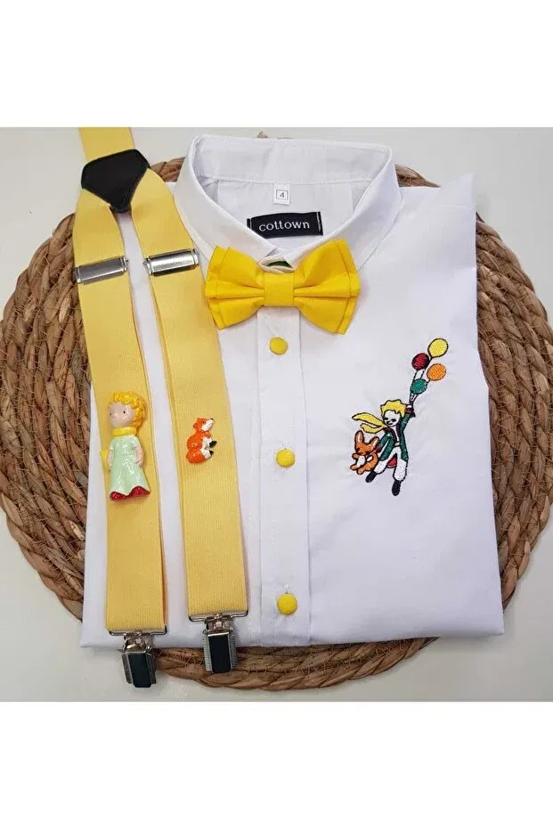 Детская рубашка для мальчиков с принтом Little prince concept sling bow tie shirt Cool Partyshop, Yellow