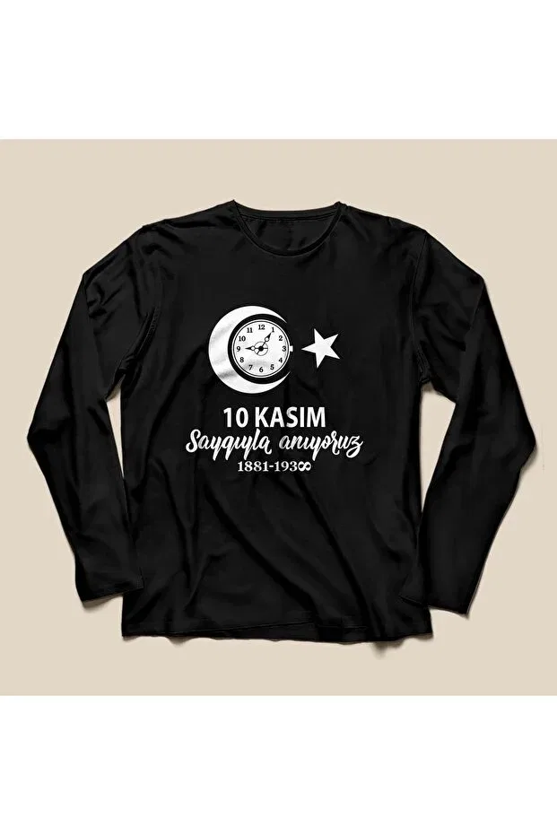 Детская футболка с длинным рукавом Ataturk printed long sleeve clock crescent and star Sinif Sepeti, Black