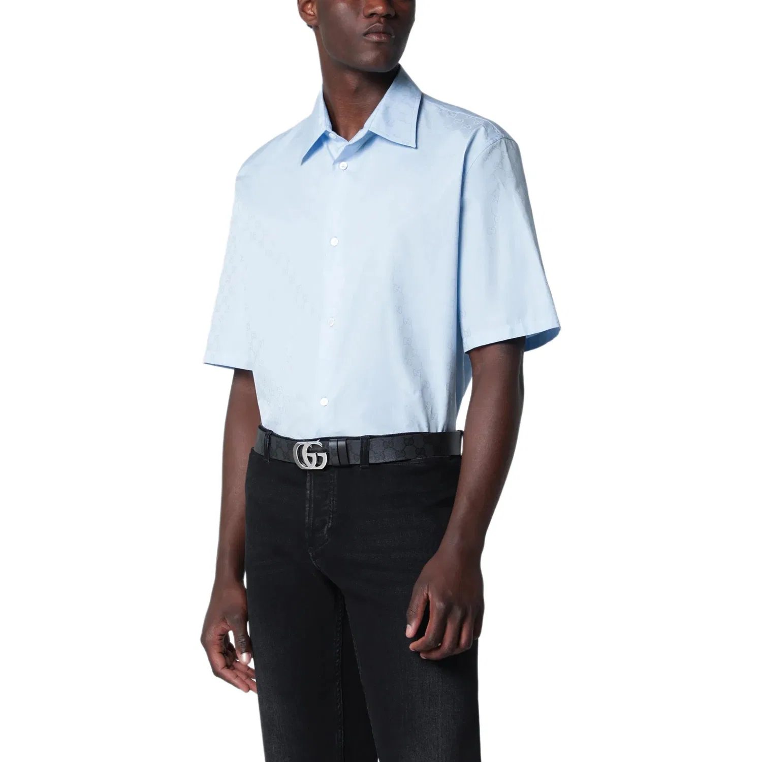 Рубашка GUCCI с отложным воротником, повседневная, Light Blue — фото 3