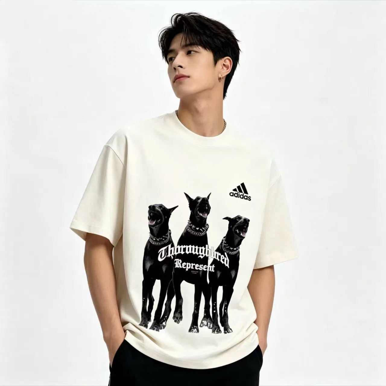 Детская футболка с принтом Adidas, Ecru — фото 4
