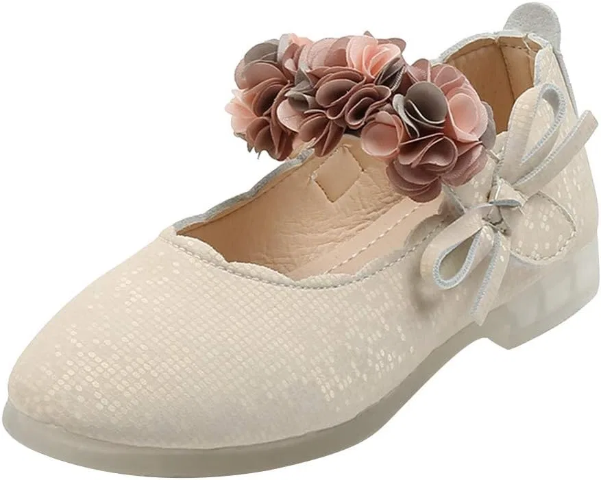 Детские туфли Мэри Джейн для девочек с цветами и бантами, Beige