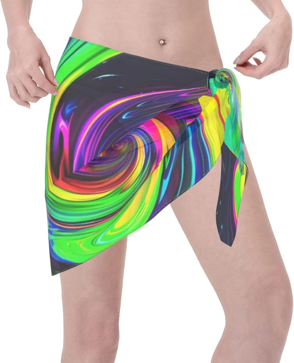 Женская пляжная накидка с 3D-принтом, Sarong Wrap, Black/White — фото 3
