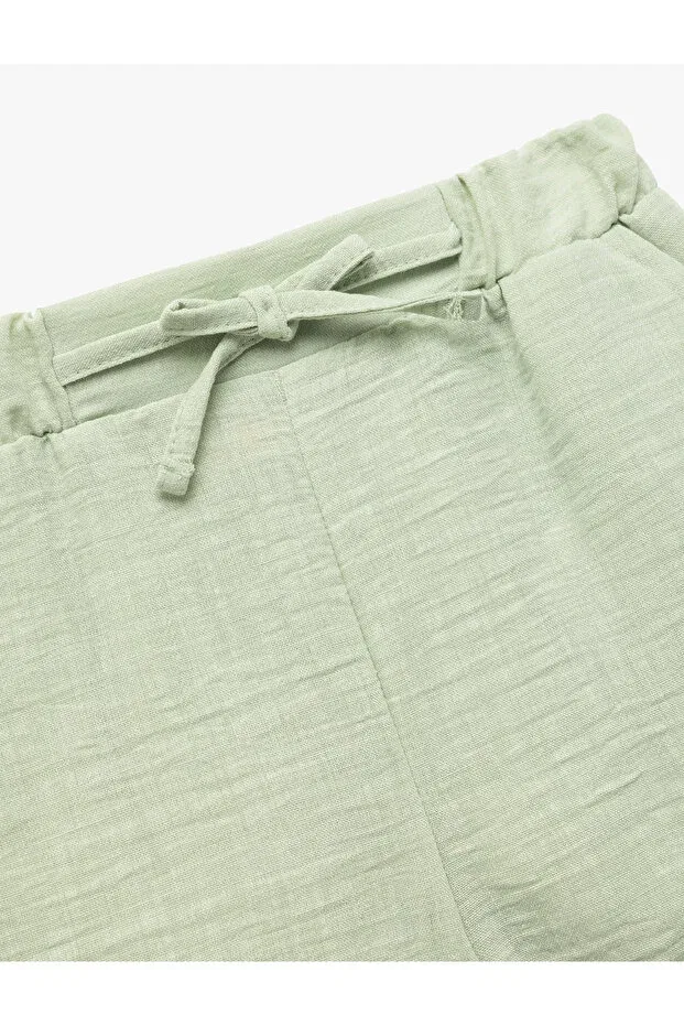 Детские шорты для девочек свободного кроя Folded Leg Linen Look Loose Fit Bow Koton, Green — фото 3