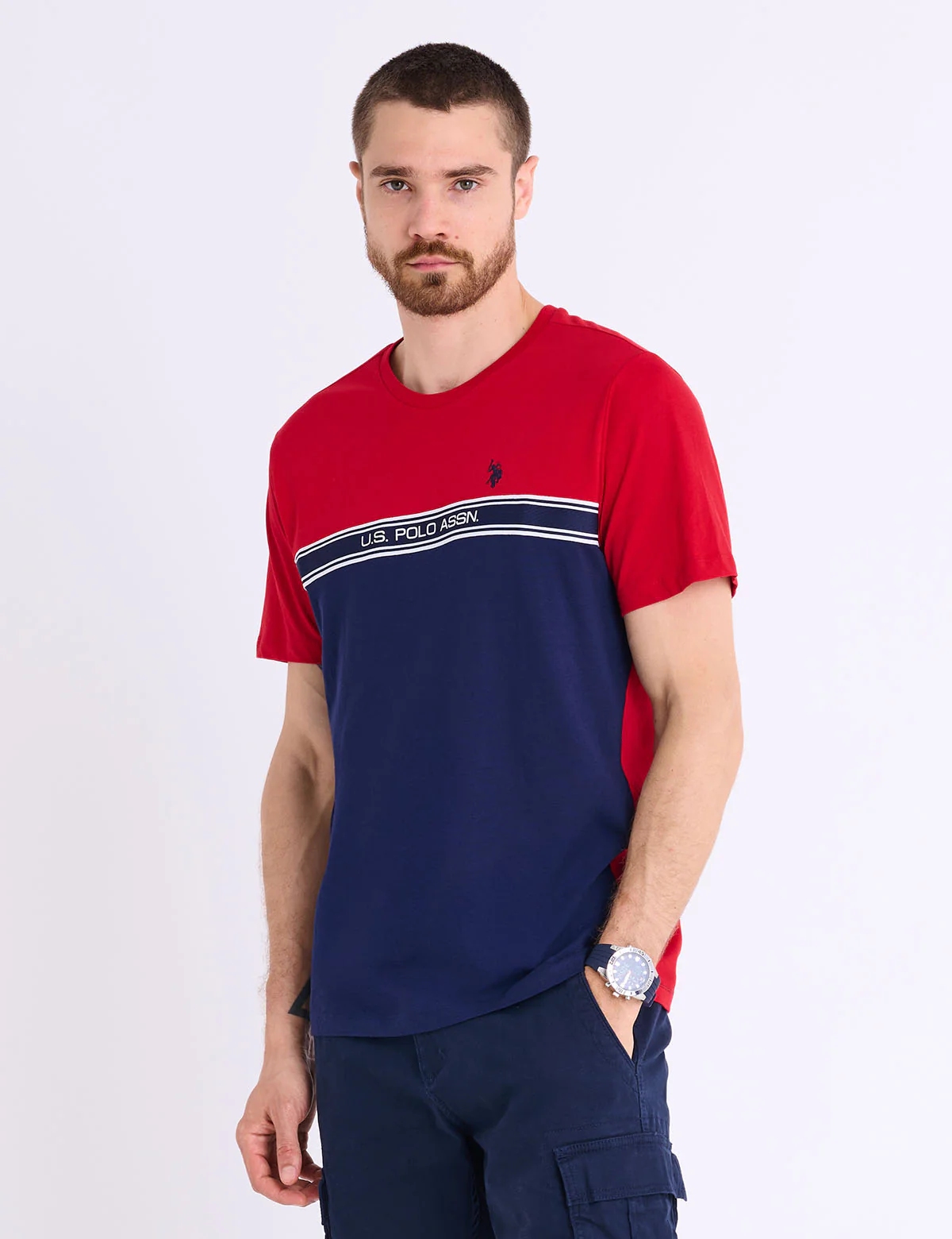 

Футболка U.S. Polo Assn Tricot Chest Wordmark Printed Jersey, красный/тесно-синий