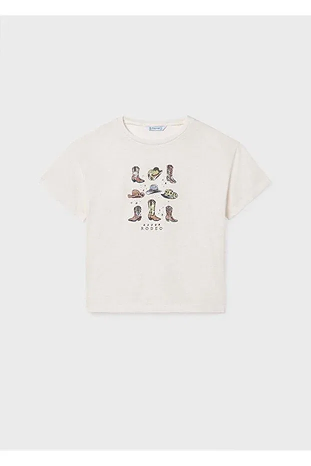 Детская футболка для девочек с принтом Summer girl's printed tshirt Mayoral, Nude Color — фото 4