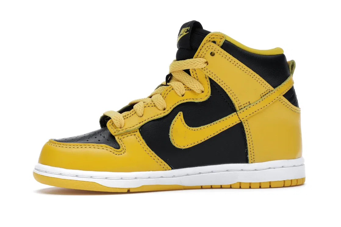 Детские кроссовки высокие с кожаным верхом Nike Dunk High, Black/Varsity Maize — фото 3