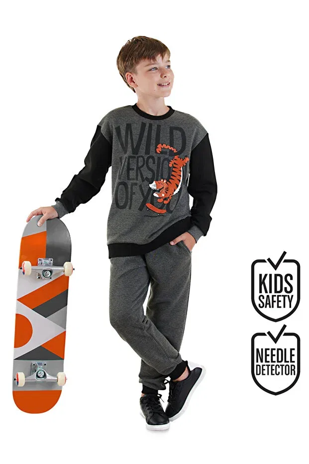 Детский спортивный костюм для мальчиков с принтом Wild Oversize Boy Denokids, Gri