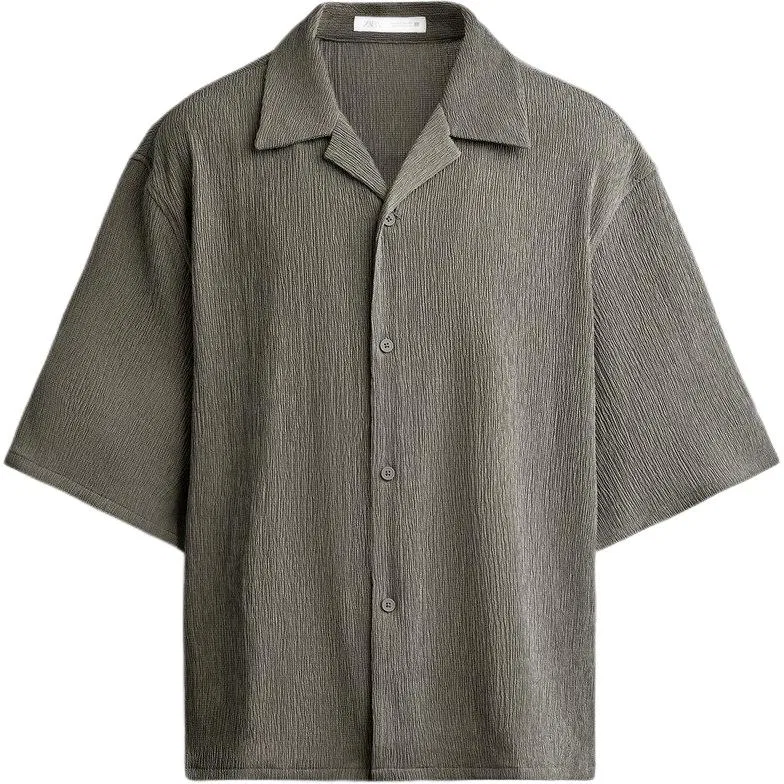 Мужская рубашка с кубинским воротником светло-хаки ZARA, Light Khaki