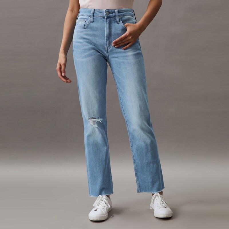 

Джинсы женские Calvin Klein Jeans с рваными краями и высокой талией, светло-голубой