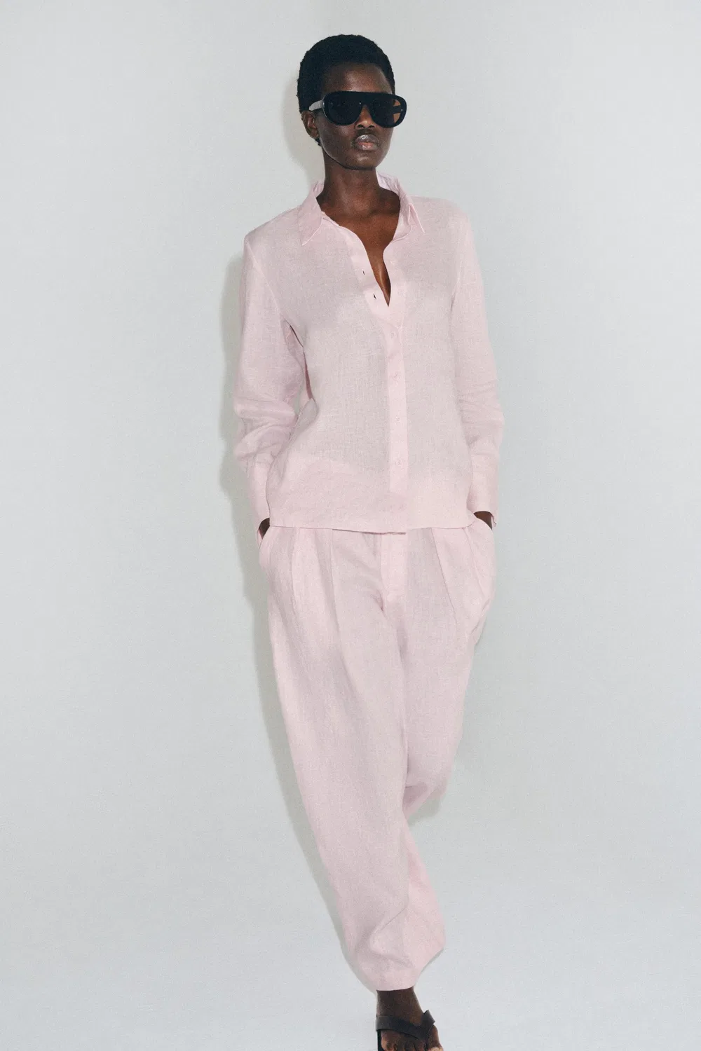 Рубашка из 100% льна из коллекции ZW. ZARA, Pink