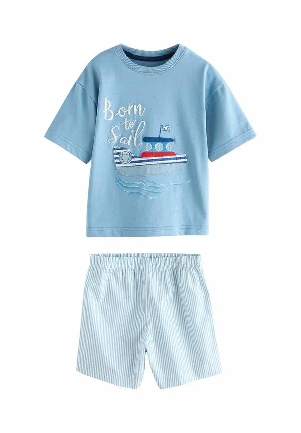 Пижама из хлопка, клетка, Regular fit - woven short pyjamas 3 pack set, Next, blue/ecru seaside, бежевый — фото 4