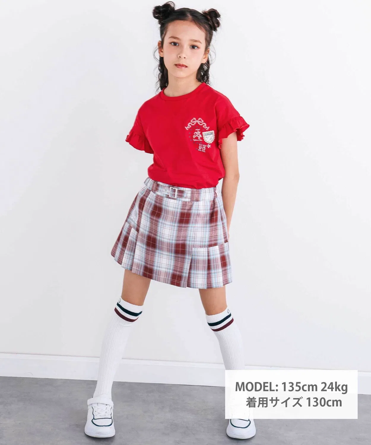 Детская юбка-шорты с принтом в клетку и плиссировкой, модель Side Switching Pleats Check Skirt Pants, nexchic, Blue — фото 2