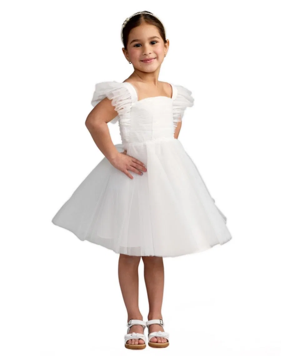 Платье из тюля с сердечным вырезом и воланами Mac Duggal, White