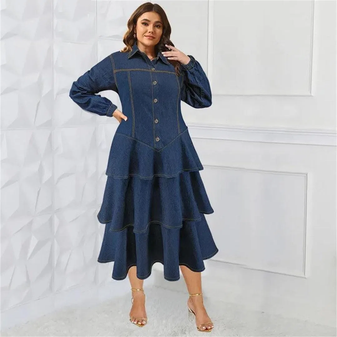 Женское джинсовое платье с пуговицами Long Sleeve Denim Dress, Blue — фото 2