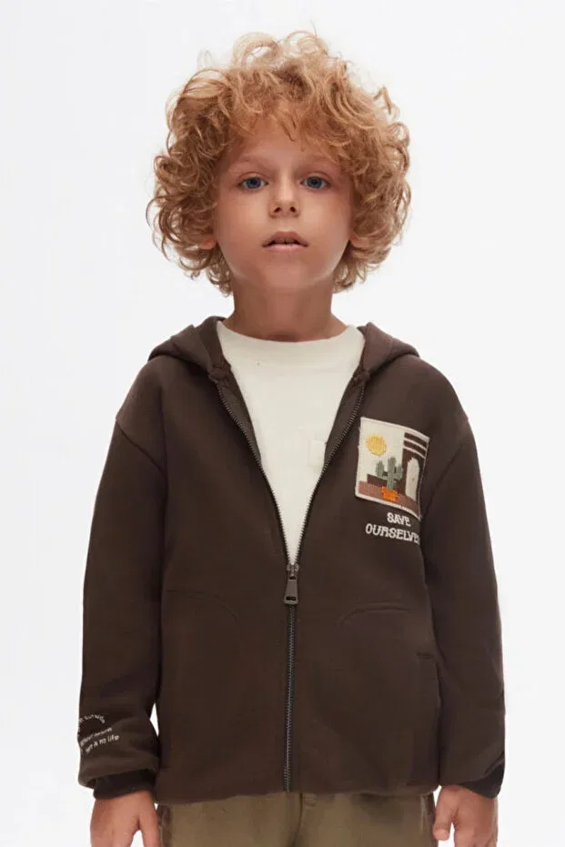 Детское худи с принтом Sun Zipper Cardigan Nk Kids, Dark Coffee