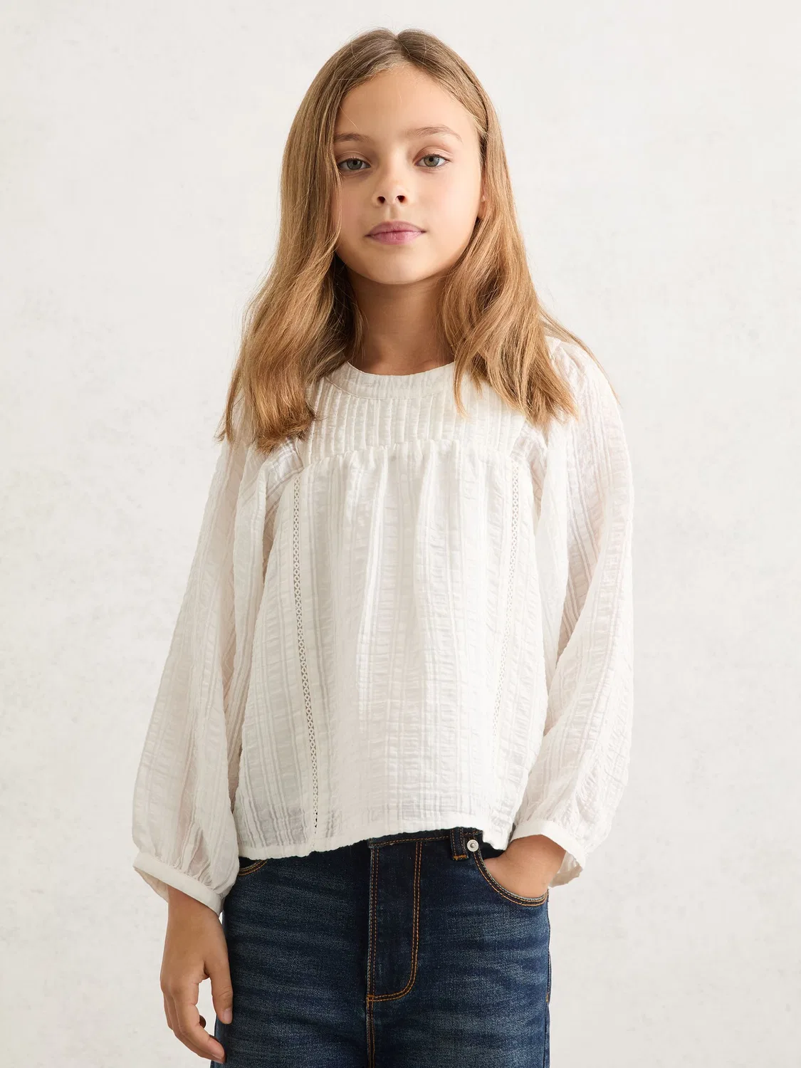 Блуза из текстурированной марли Reiss Elle, белая