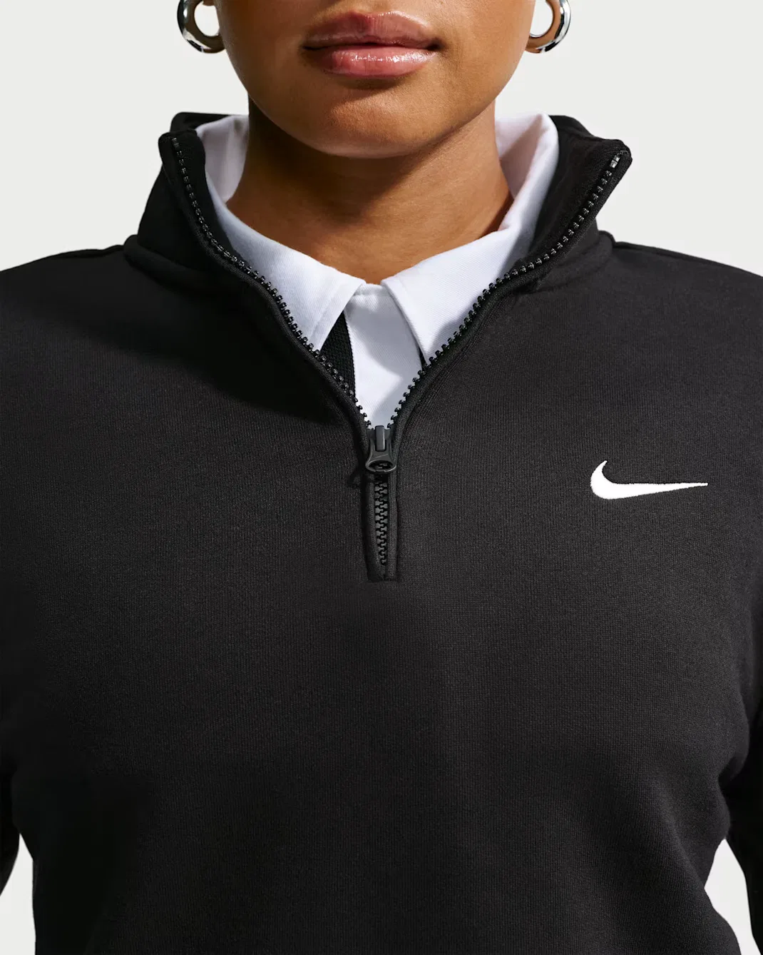 Женская футболка с застежкой-молнией на четверть длины Nike Studio Fleece Medium Weight, Total Black/Sail — фото 3