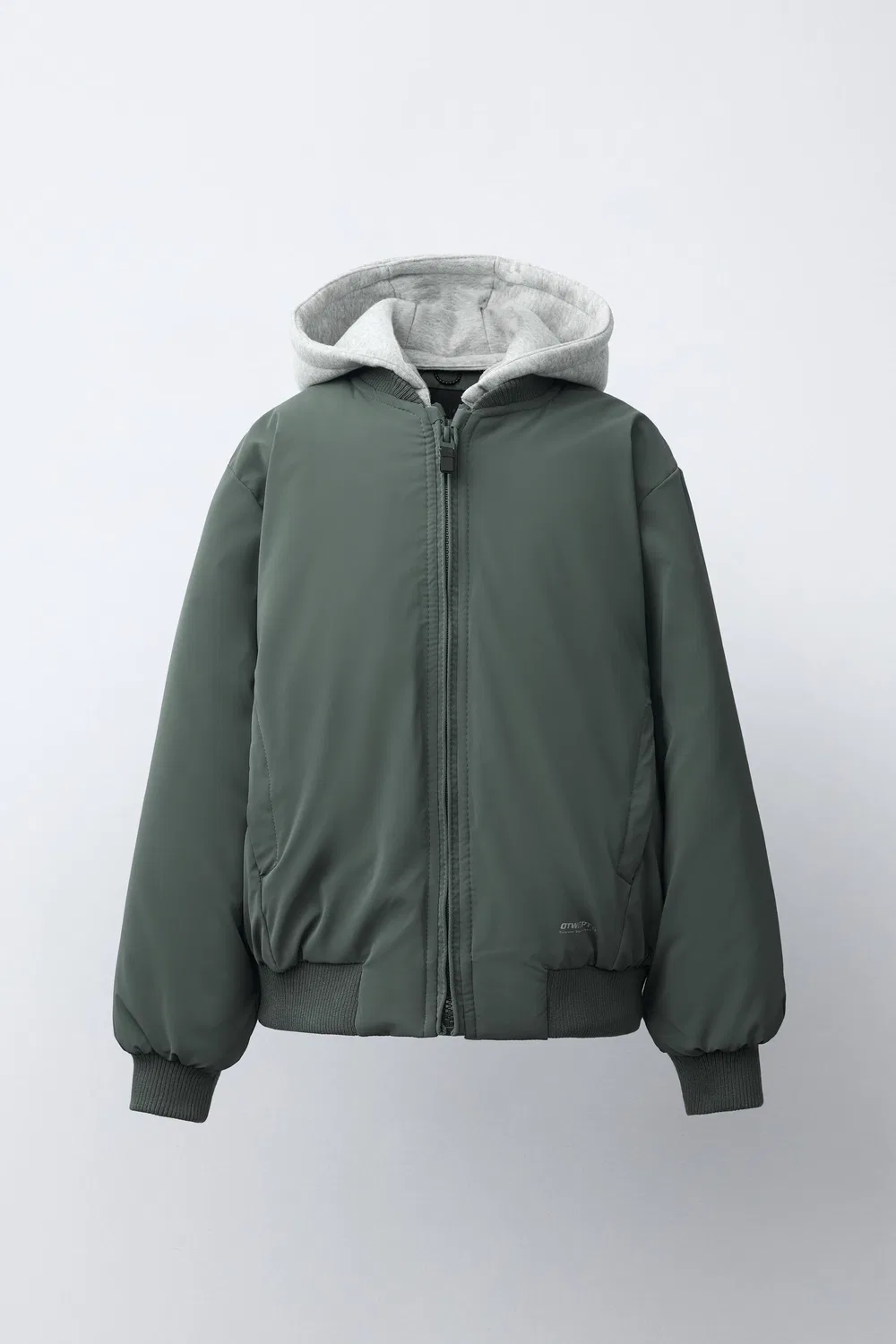 Резиновая куртка-бомбер со съемным капюшоном ZARA, Khaki