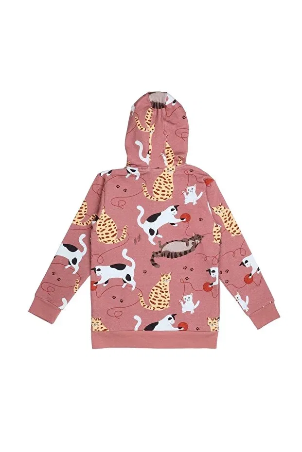 Детская куртка для девочек с принтом Cat patterned digital printed organic baby sweat jacket Walkiddy, Brown — фото 2