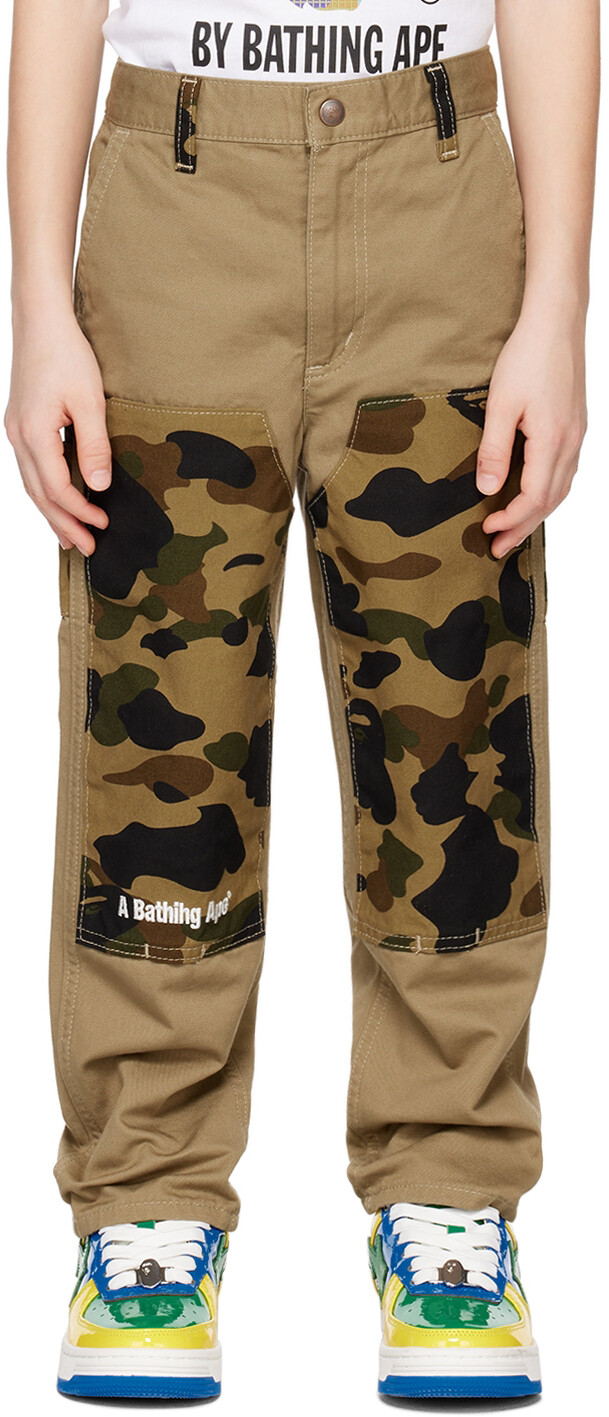 

Детские бежевые брюки карго с камуфляжным принтом BAPE, Бежевый, Детские бежевые брюки карго с камуфляжным принтом BAPE