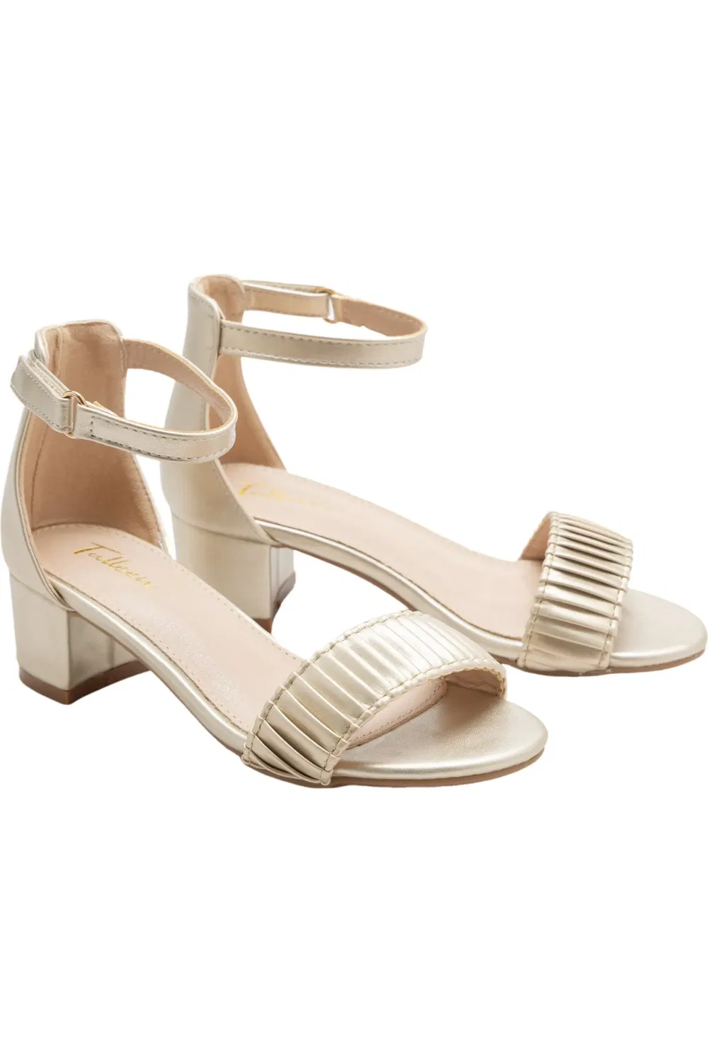 Сандалии для девочек на каблуке блок с ремешками Pleated Lined Band Block Heels Tulleen, Gold