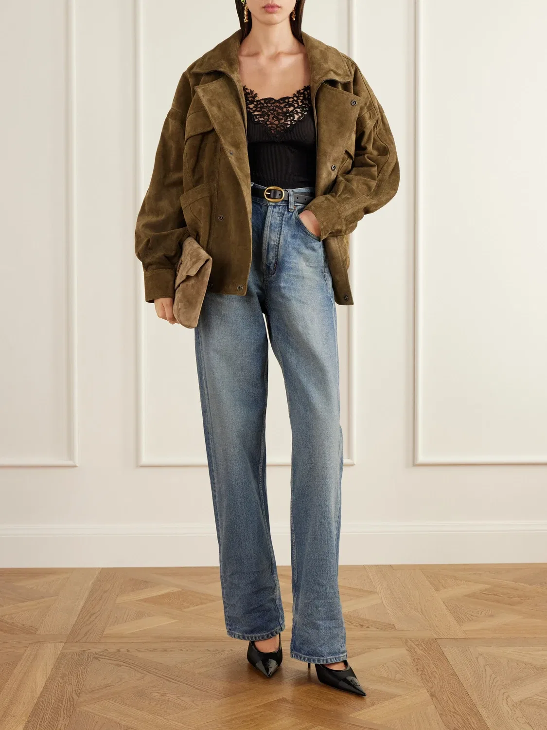 Джинсы с высокой посадкой и широкими штанинами Saint Laurent, синий — фото 2