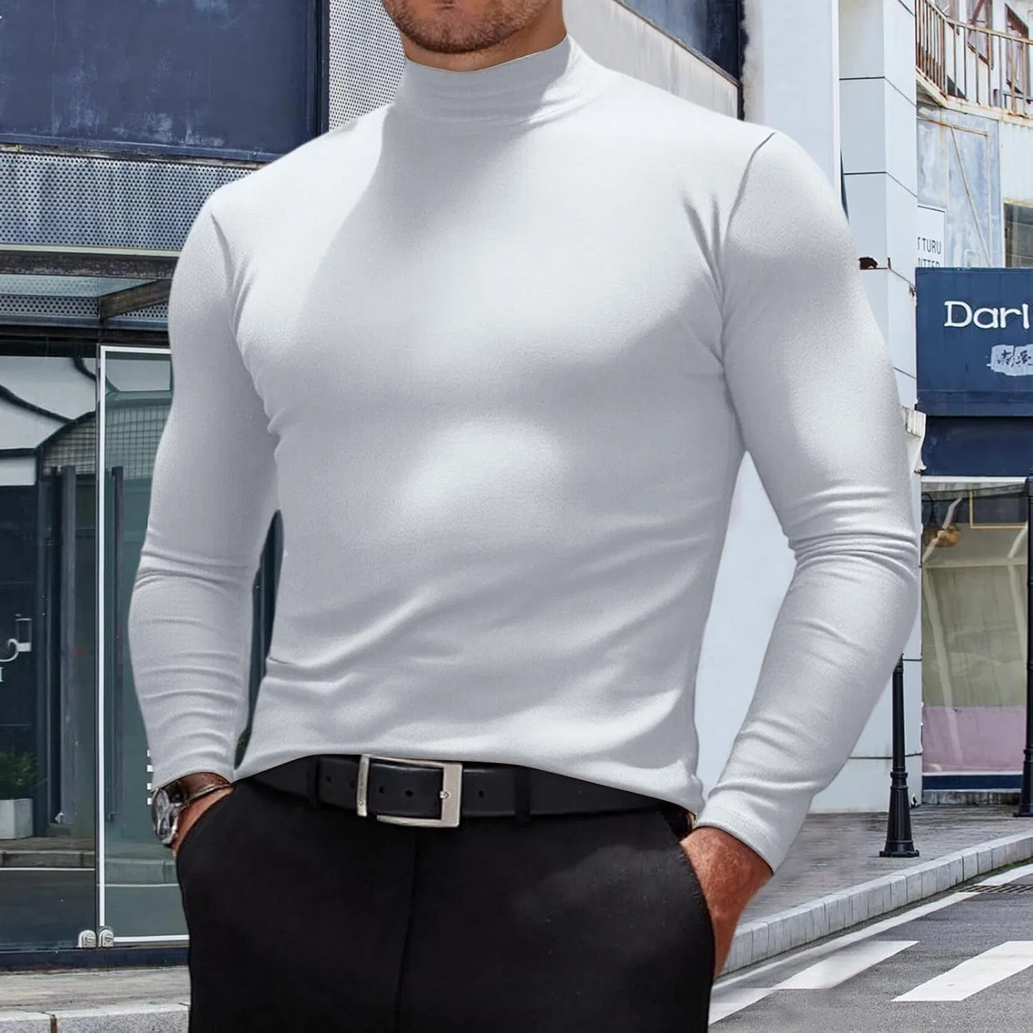 Мужская компрессионная водолазка с длинным рукавом, Solid, White — фото 2