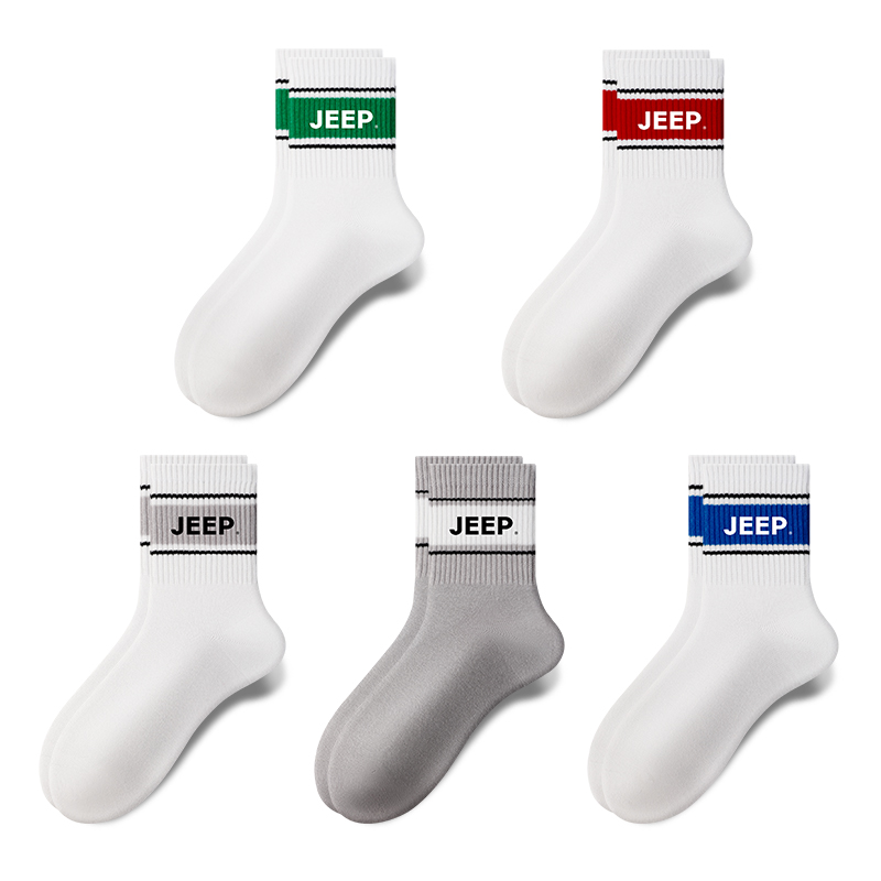 

Набор унисекс носков Crew Jeep, белый+серый+белый синий+белый зеленый+белый красный[5 pack]