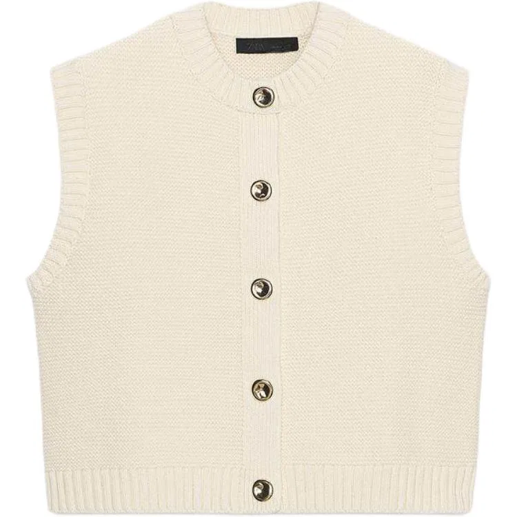 Женский топ без рукавов с круглым вырезом ZARA, Raw White