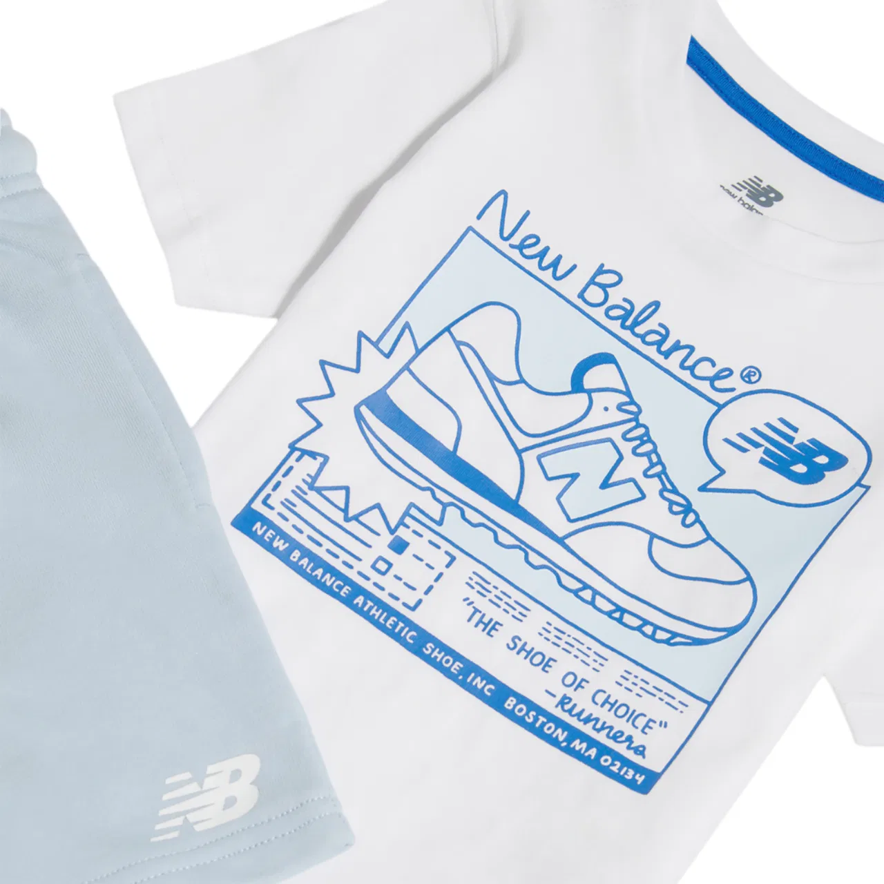 Детский комплект из футболки и шорт с принтом Fish and Chips New Balance, White Blue — фото 3