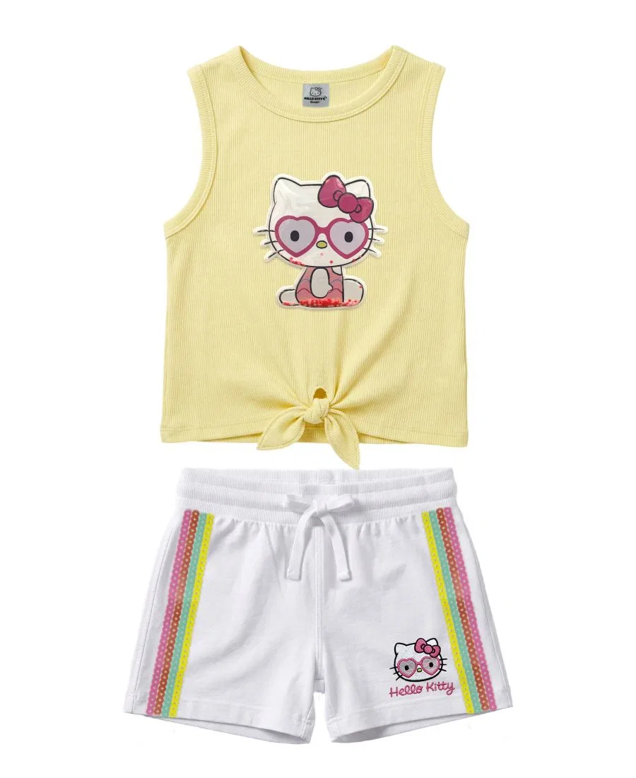Комплект детский: топ без рукавов и шорты с аппликацией Hello Kitty Hello Kitty, White/Yellow
