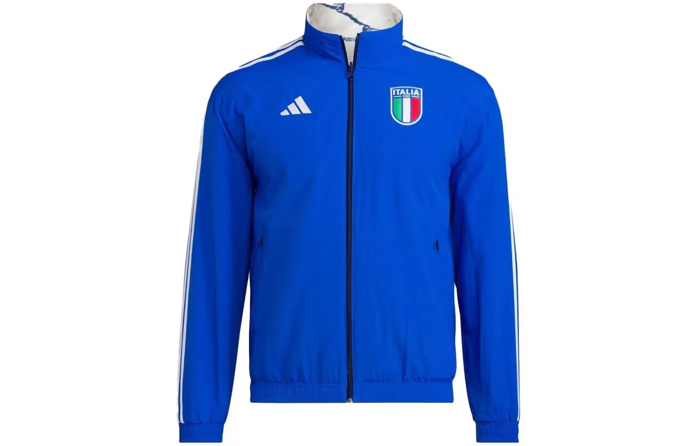 Куртка-бомбер с длинным рукавом Italy Anthem Reversible Adidas, синяя — фото 3