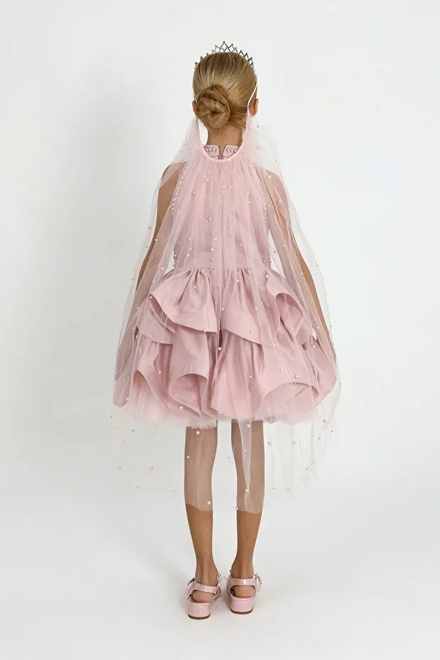Детское платье для девочек с принтом Pearl-Embellished evening gown Star Pearl Kids, Pink — фото 3