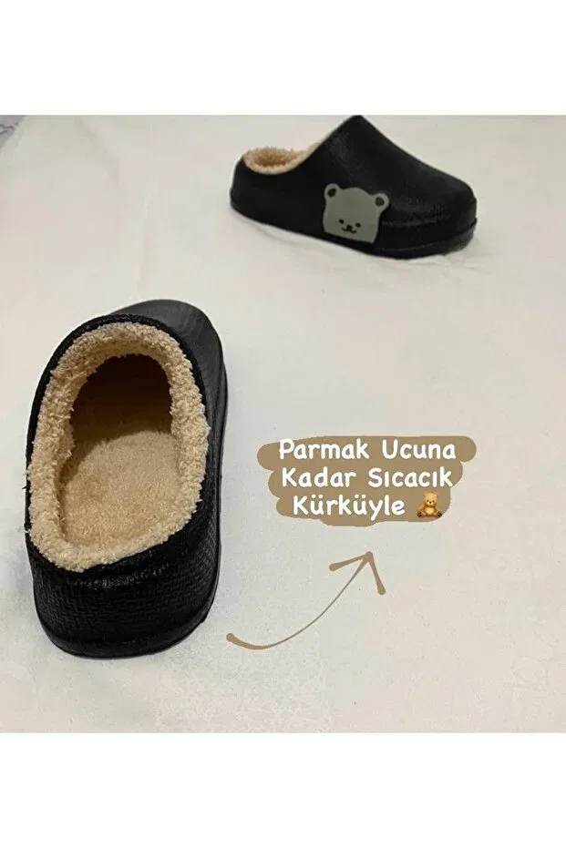 Детские тапочки с принтом Teddy Bear Patterned Comfortable Soft Fur Inside House Slippers Guest Slippers Dowry Garden Children's Slippers Modaqueen, Черный — фото 4
