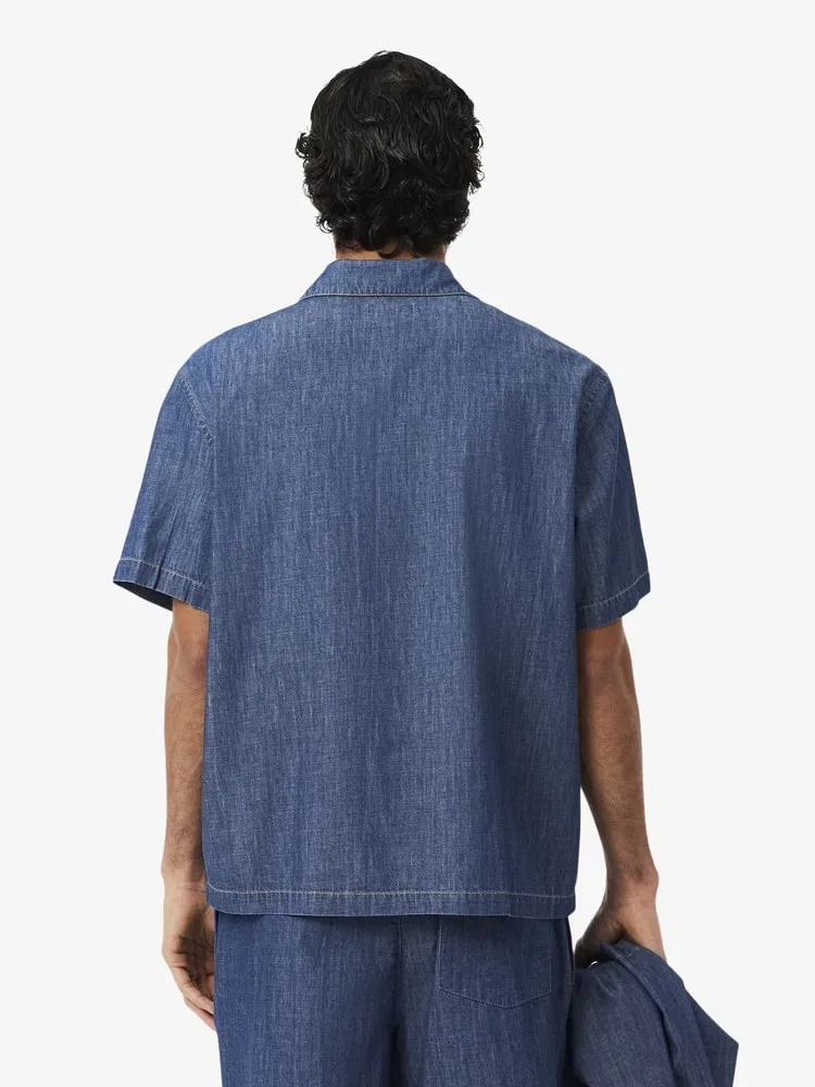 Мужская рубашка-оверсайз с белой строчкой LACOSTE, Navy — фото 3