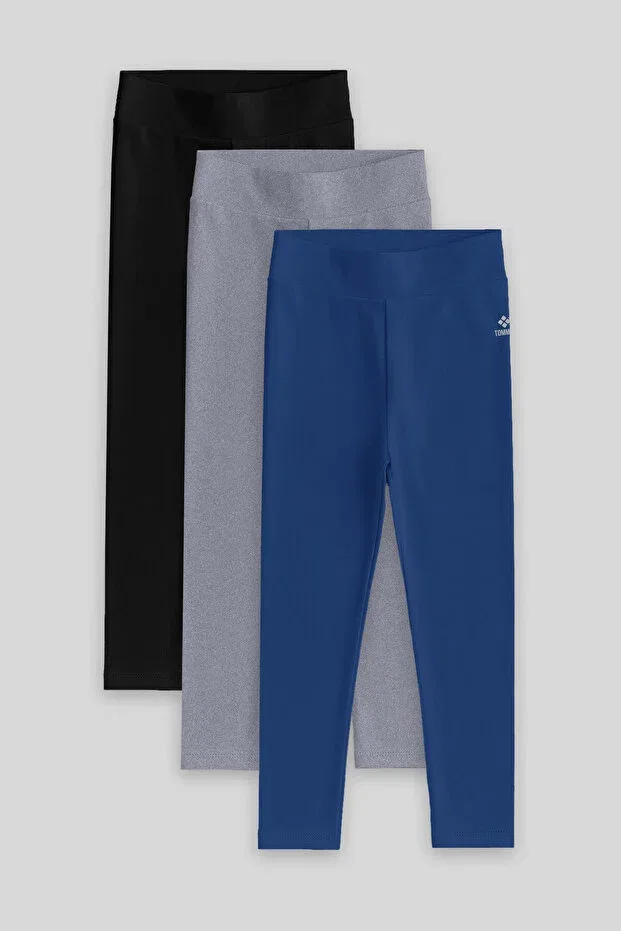 Детские леггинсы для девочек с принтом Standard fit basic 3-pack black-grey-indigo girls' leggings Tommy Life, Black-Indigo-Gb Melanj