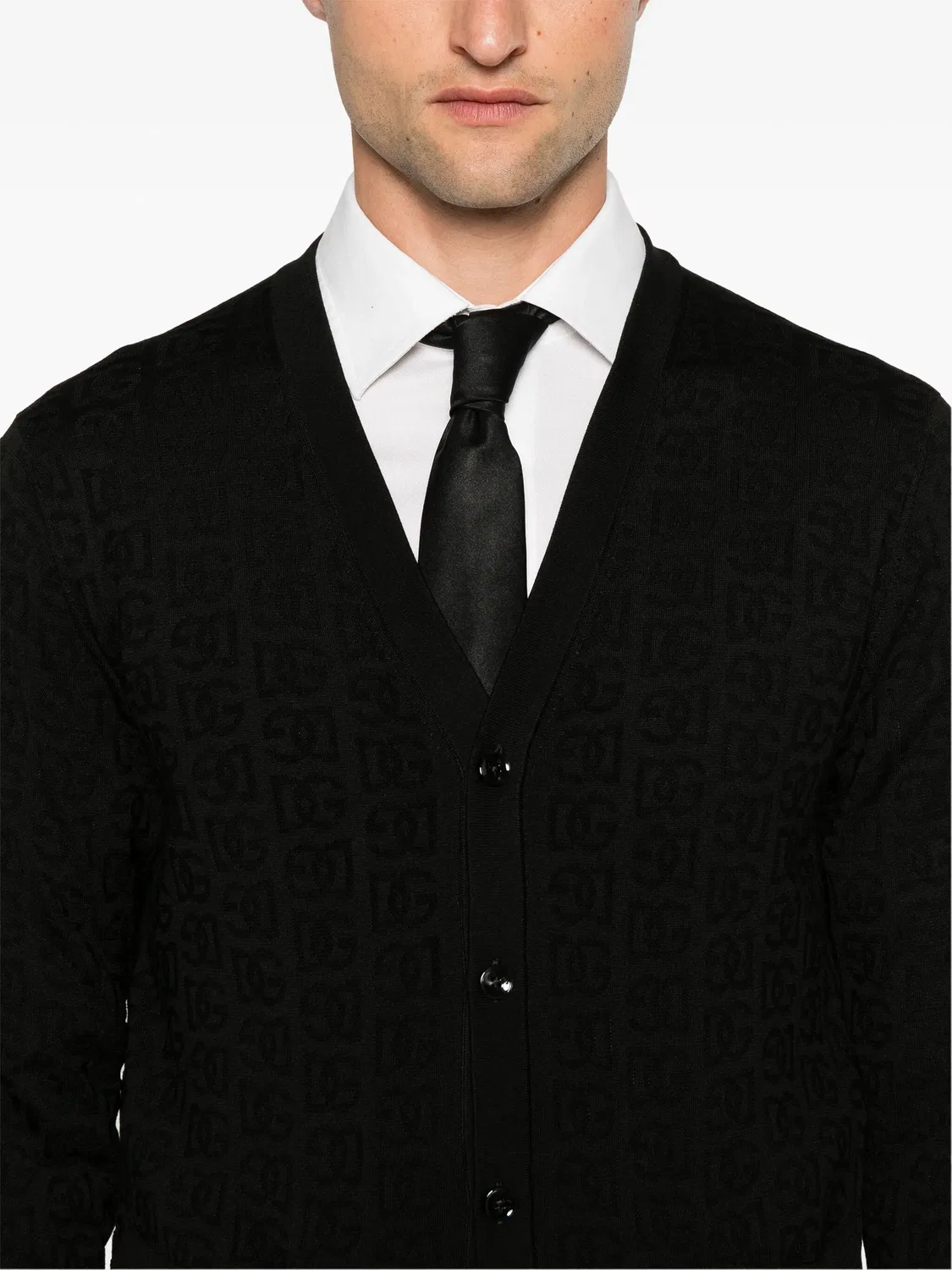 Кардиган с моноограммным жаккардом Dolce & Gabbana, черный — фото 3