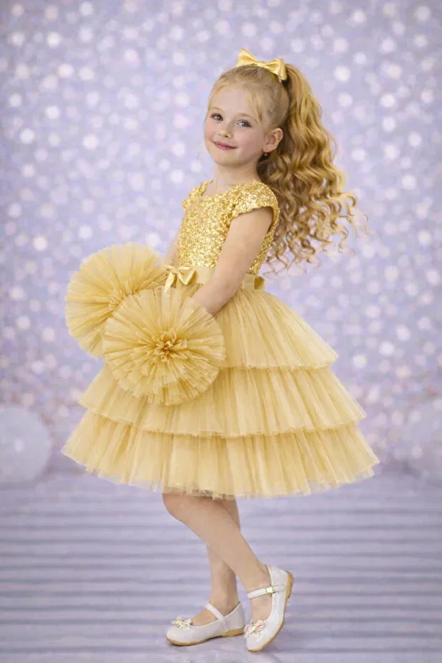 Детское платье для девочек с длинным рукавом Party Rumi Kids, Gold — фото 2