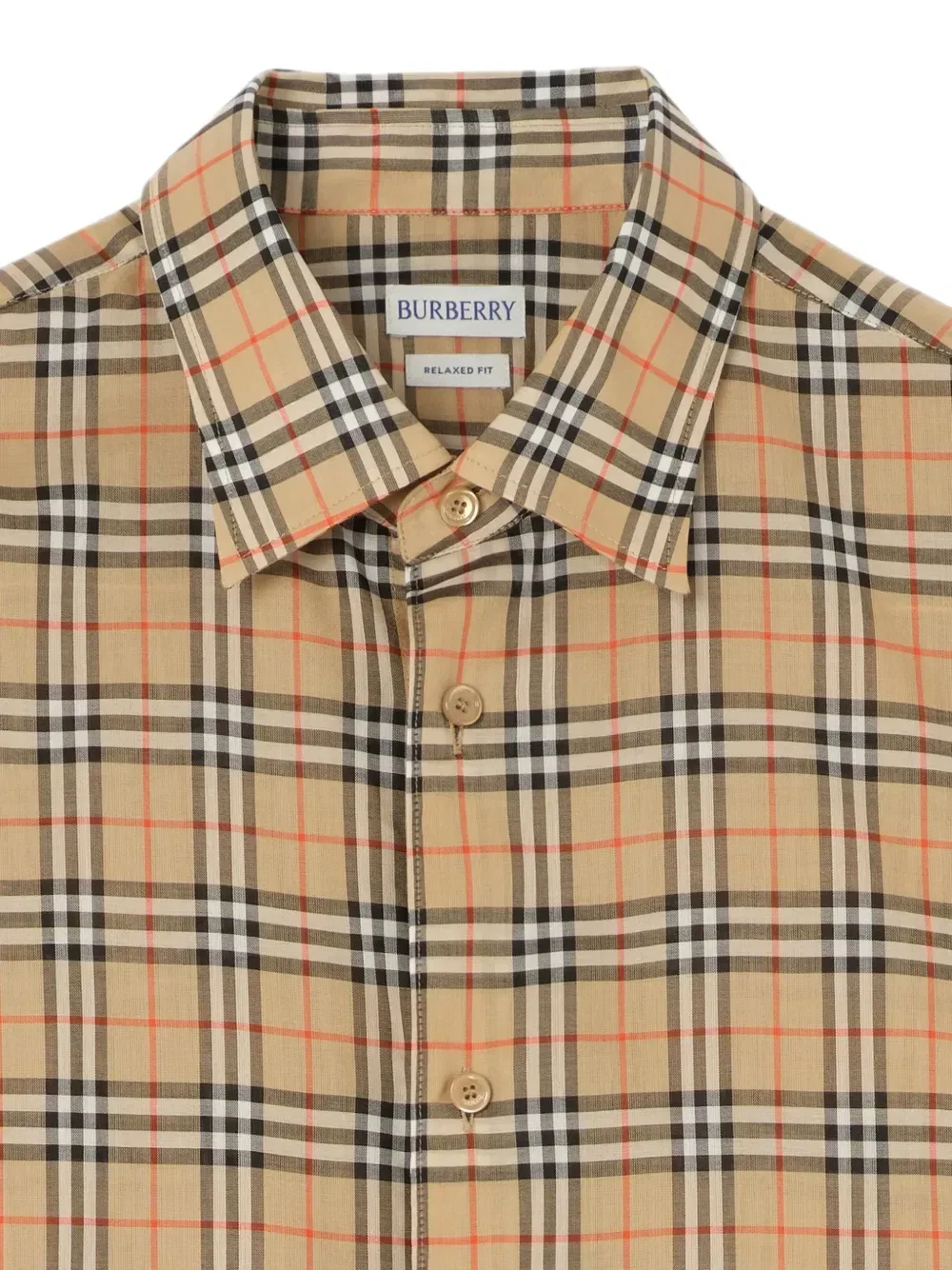 Свободная хлопковая рубашка в клетку Burberry, бежевый — фото 2