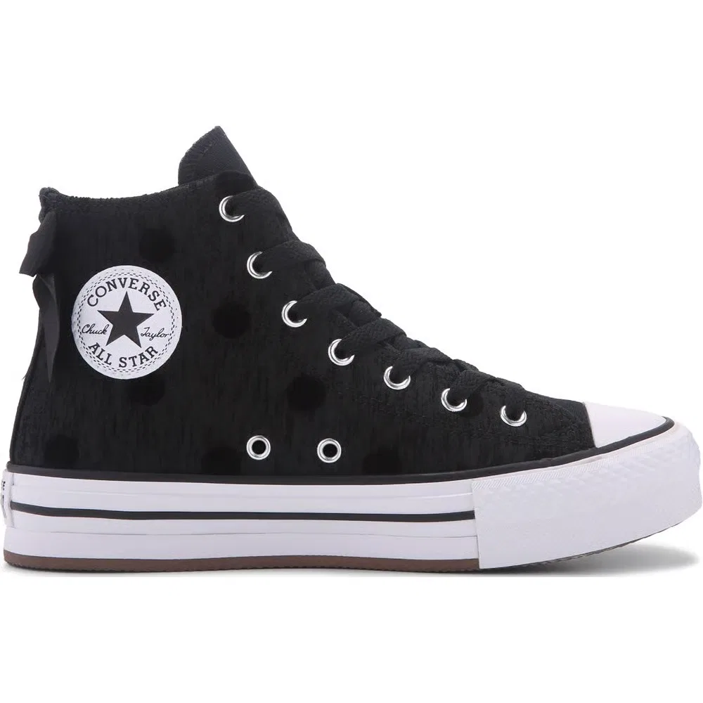 Детские высокие кеды Chuck Taylor All Star Lift Converse, Black Polka Dot Bow — фото 2