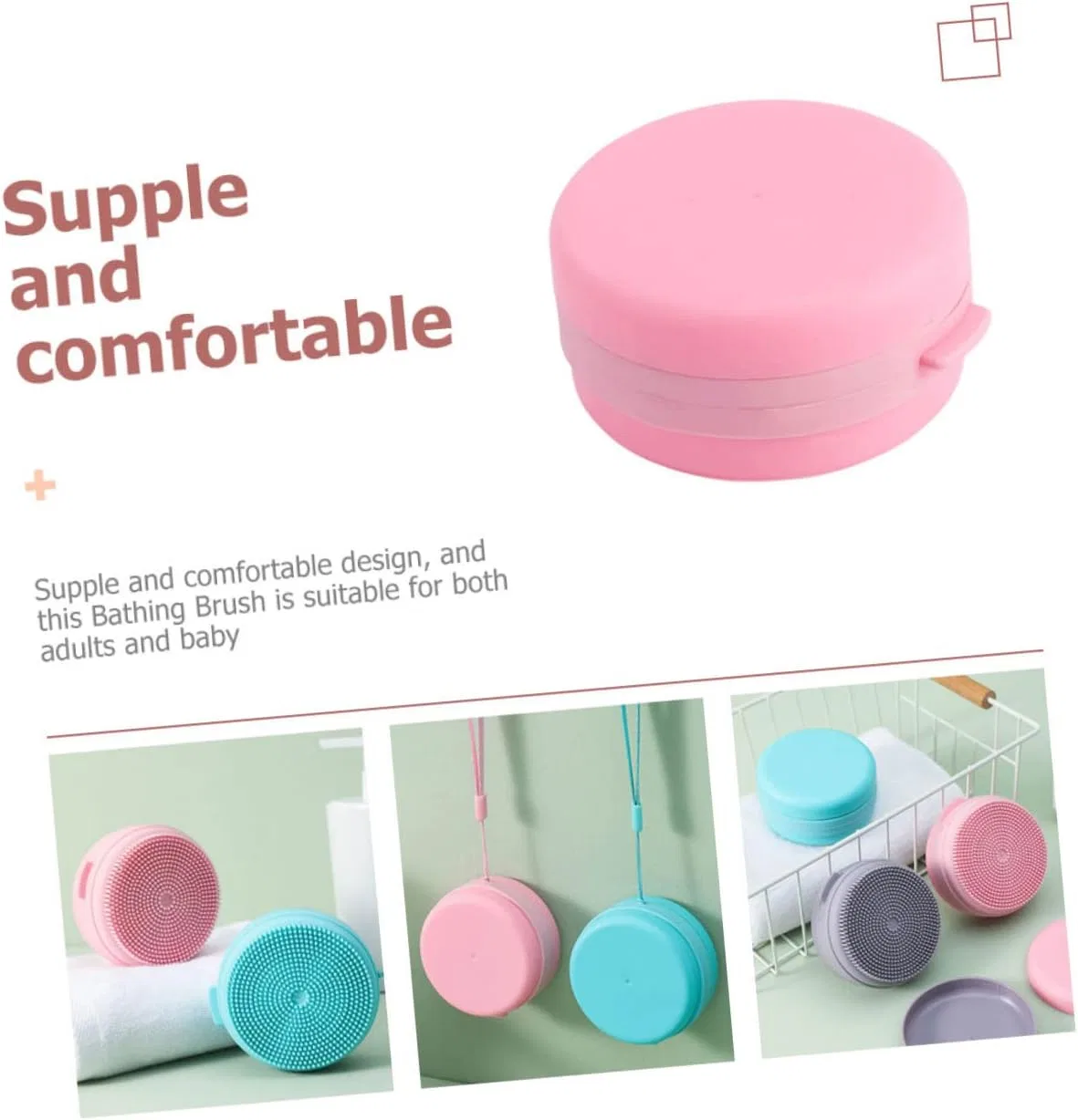 Набор щеток для душа силиконовых, Angoily, 3 шт, 8,5x8,5 см, Pink — фото 4