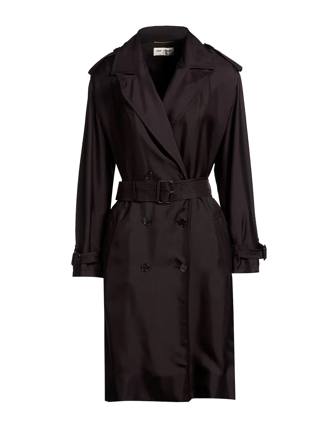 Женский тренчкот из шелка с поясом Saint Laurent, черный